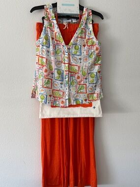 Cynthia Rowley 3pc Set Linen Blend Wide Leg Pants Top & Bag Small NWT